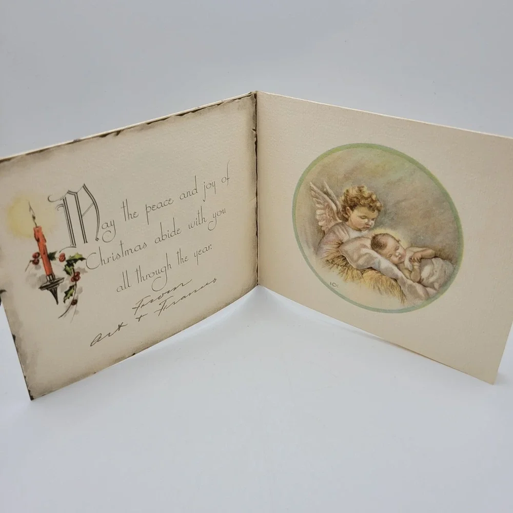 Vintage Rust Craft Boston Christmas Card Nativity Scene Joyous‎ Greetings